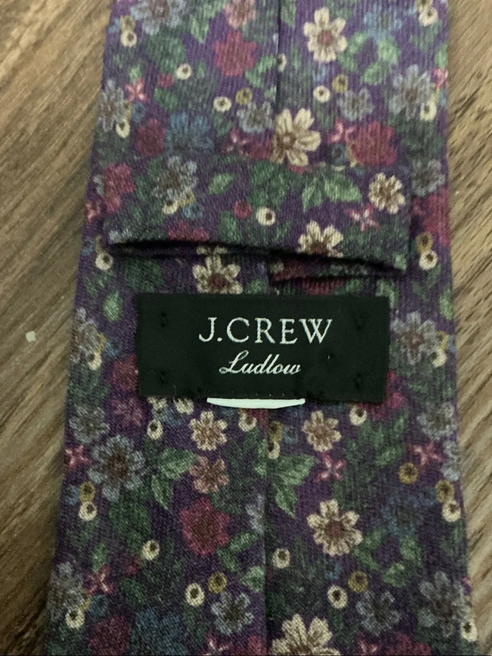 J. Crew Purple Floral Tie with Green Accents
